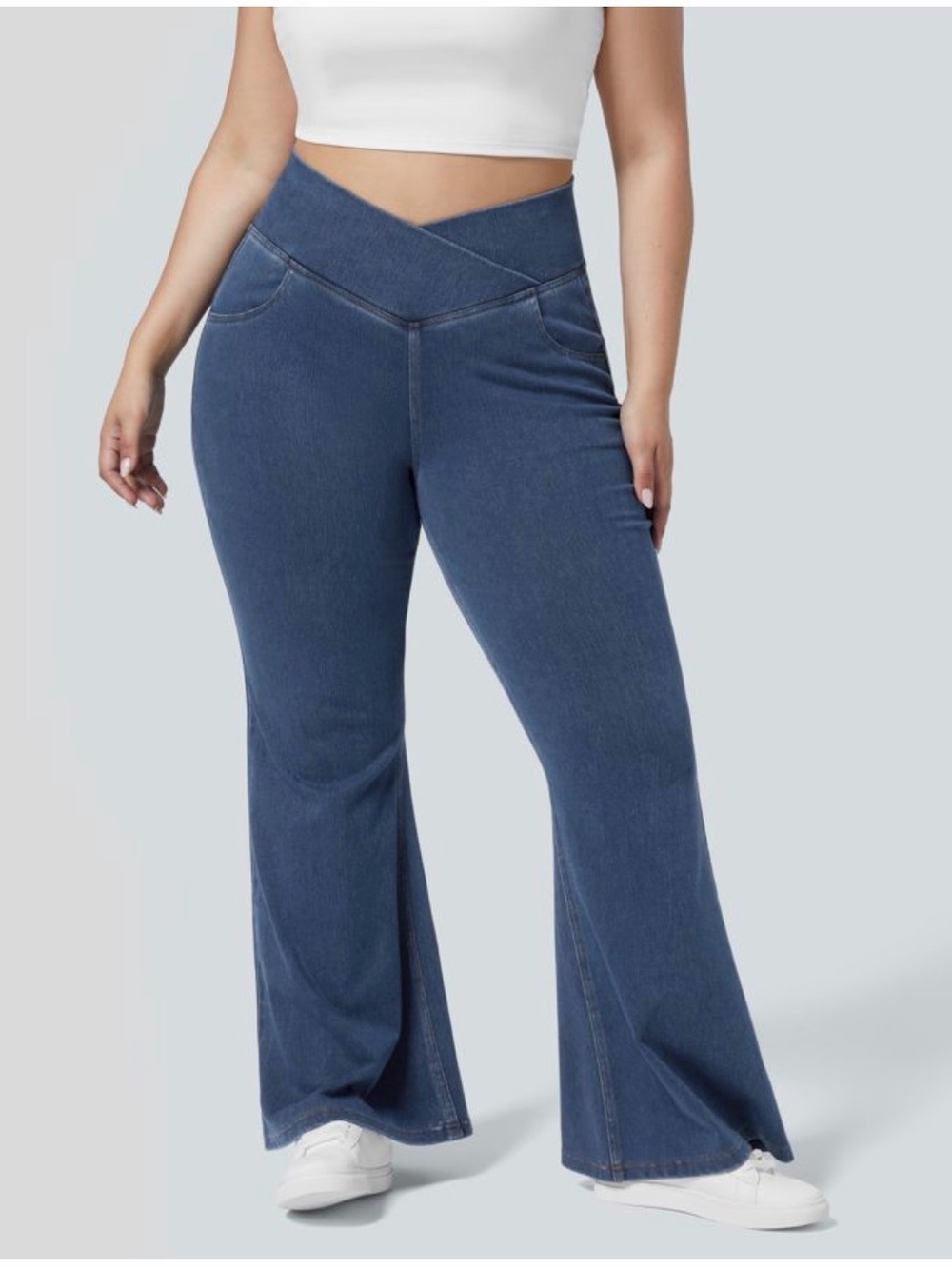 Halara flex cross over waist medium blue flare jeans